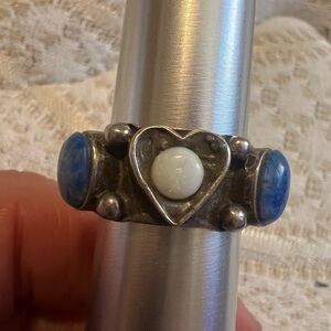 Southwestern Opal & Lapis Sterling Silver Adjustable Size 7-3/4 Ring, good cond